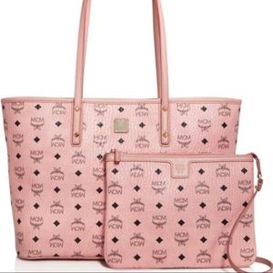 PINK MCM Medium Liz Bag with Matching Clutch